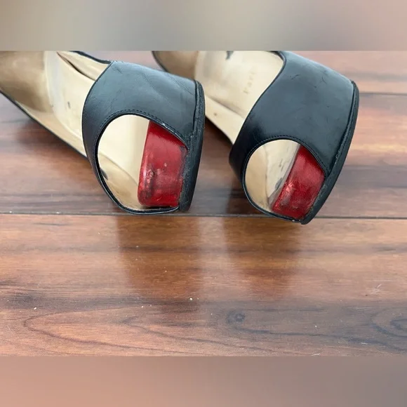 Christian Louboutin black leather heels open toe